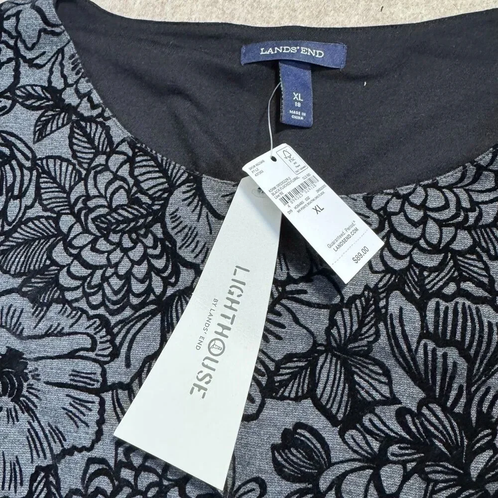 Lands End gray flocked velvet floral dress women’s XL NEW whimsigoth modest - Picture 3 of 9